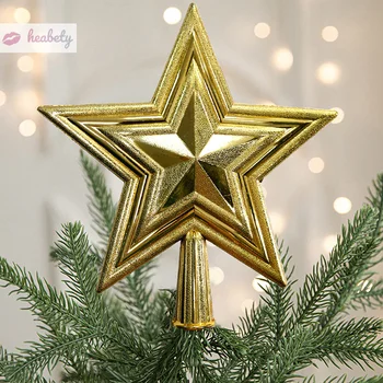 Коледно дърво Топ покритие Златна петолъчна звезда 15.5/21см Декорации за дома Новогодишни аксесоари за орнаменти от пентаграм