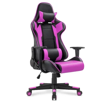 Луксозен геймърски компютърен стол Масаж Pu кожа Led Rgb лилаво черно бяло розово Скорпион състезателни игри стол с подложка за крака