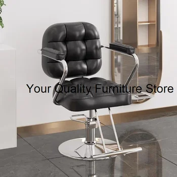 Луксозен кожен салонен стол Iron Beauty Barber Въртящ се фризьорски салон стол Hidraulic Leg Cadeira de Barbeiro Мебели 0