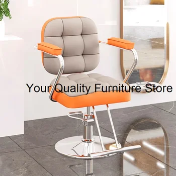 Луксозен кожен салонен стол Iron Beauty Barber Въртящ се фризьорски салон стол Hidraulic Leg Cadeira de Barbeiro Мебели 1