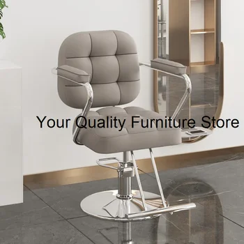 Луксозен кожен салонен стол Iron Beauty Barber Въртящ се фризьорски салон стол Hidraulic Leg Cadeira de Barbeiro Мебели 2