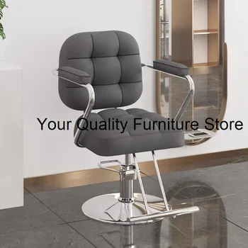 Луксозен кожен салонен стол Iron Beauty Barber Въртящ се фризьорски салон стол Hidraulic Leg Cadeira de Barbeiro Мебели 3