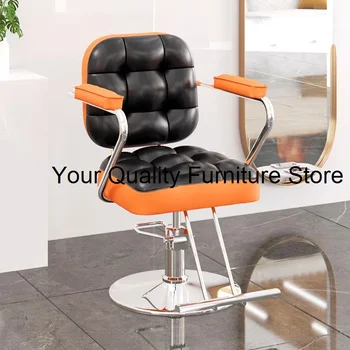 Луксозен кожен салонен стол Iron Beauty Barber Въртящ се фризьорски салон стол Hidraulic Leg Cadeira de Barbeiro Мебели 4