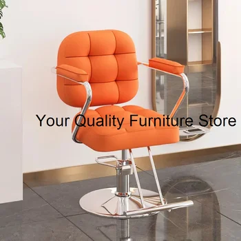 Луксозен кожен салонен стол Iron Beauty Barber Въртящ се фризьорски салон стол Hidraulic Leg Cadeira de Barbeiro Мебели 5