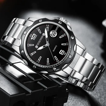 Луксозни бизнес часовници Мъжки топ марка от неръждаема стомана мода мъжки спортен часовник водоустойчив светлинен календар часовник Man Relógios
