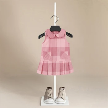 Луксозно качество Бебе момичета рокля джоб раирани летни дрехи бебе рокля принцеса 1-8 години памук облекло рокля момичета дрехи 1