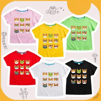 Лятна бебешка тениска Детска карикатура Животински печат облекло Деца момчета и момичета около врата къс ръкав Casual стил отгоре