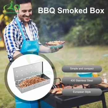Миеща се и сгъваема кутия за дим от неръждаема стомана BBQ димна кутия Wood Chip Smoker за месо опушен вкус кутия барбекю инструмент