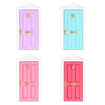 Мини дървена врата ярък цвят ярки детайли гладка ръб кукла къща миниатюрни фея врата за 1:12 кукла къща подаръци