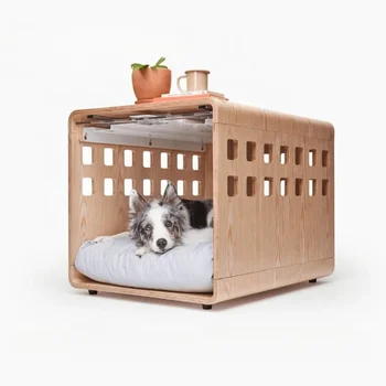 Модерен прозрачен акрилен сгъваем дървена рамка мебели куче развъдник куче щайга легло на открито