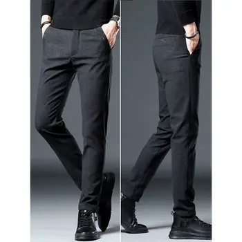 Мъже 2023 Есен Зима Мода Стрейт Фит Бизнес костюми Панталони Мъжки ежедневни вълнени панталони Мъжки нови официални плоски панталони Z17