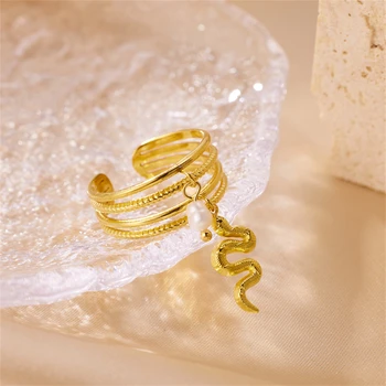 Нов INS моден змиеобразен перлен пръстен за жени многопластови позлатени ръчни бижута от неръждаема стомана