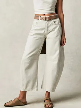 Нов ретро дамски дънки мода торбести широки панталони крак Y2k направо хлабав дънков панталон случайни измити дънки Harajuku Streetwear2024