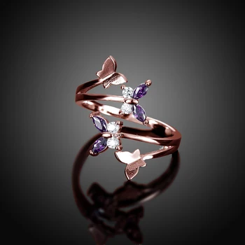 Нов уникален дизайн пеперуда форма розово злато и сребърен цвят пръстен за жени Най-добър подарък нередовни отворен пръстен регулируеми