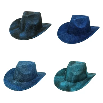 Нова каубойска шапка за възрастни със заслепен цвят за жена Западна каубойска шапка Модел шоу Каубойска шапка за възрастна жена Мъж Абитуриентско парти 0