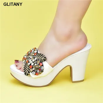 Нова мода дамски обувки и сандали, украсени с кристал жени високи токчета платформа шило токчета обувки за сватба жени