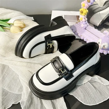 Обувки на платформа за жени Мокасини в британски стил Дебело дъно Кожени ежедневни обувки Кръгли пръсти Дамски помпи Пролет Есен Нови Сапатос