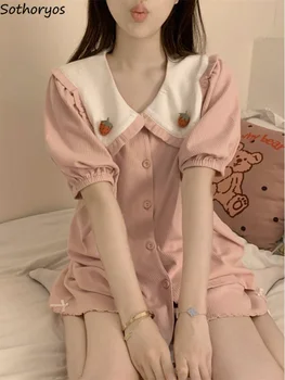 пижама комплекти жени Kawaii японски стил летен шик основен фоайе женски стилен ученичка гореща продажба спално облекло мека дишаща