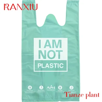  по поръчка най-продавани екологични % биоразградими царевично нишесте пластмасова торбичка чанти за носене 0
