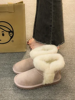 подплатени ботуши обувки Австралия плюшени кръгли пръсти зимни обувки плосък ток памук кожа сняг дами кожа ниска 2023 Лолита PVC глезена