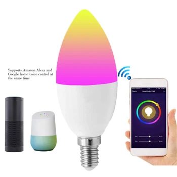 Работи с Alexa Home Zigbee 3.0 Tuya гласов контрол Led крушка E12 E14 5w Rgbcw Smart Home Smart Candle Bulb 0