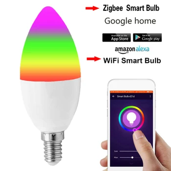 Работи с Alexa Home Zigbee 3.0 Tuya гласов контрол Led крушка E12 E14 5w Rgbcw Smart Home Smart Candle Bulb 4