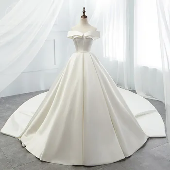 Реколта принцеса сватбена рокля 2024 Нова сатенена проста сватбена рокля от рамото тънка булчинска рокля плюс размер роба De Mariee