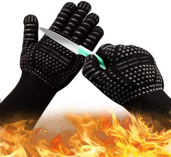 Ръкавици за барбекю 800 градуса огнеупорни високотемпературни устойчиви силиконови ръкавици за фурна Кухненска топлоизолация Печене на барбекю инструменти