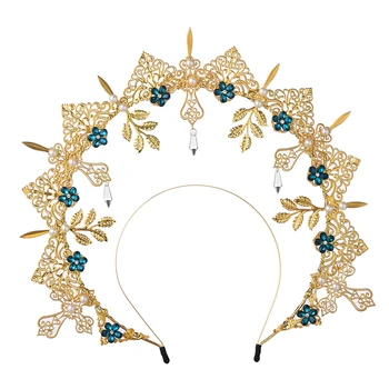 Ръчно изработени златни ореол корона шапка готически Лолита листа цвете кристал висулка аксесоари за коса