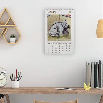 Смешни Средновековен котешки календар Месечни календари Декоративни грозни котки 2024 Стенни календари Календар за домашни любимци Стенно изкуство декор за живеене 1