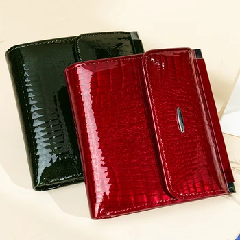 Телешка дамска чанта ретро мода алигатор модел женски кожа къс съединител чанта луксозен дизайнер жени подарък монета чанта