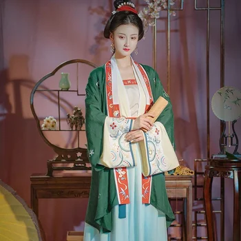 Традиционен ханфу костюм ориенталски Жена от династията Сонг Бейзи Хан Рокля двуредна риза с плисирана пола с дължина до талията