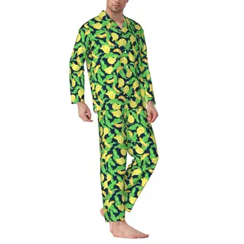 Тропически банан спално облекло есенни плодове печат случайни извънгабаритни пижама комплекти мъжки дълги ръкави мода спалня обичай нощно облекло 0