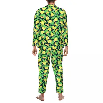 Тропически банан спално облекло есенни плодове печат случайни извънгабаритни пижама комплекти мъжки дълги ръкави мода спалня обичай нощно облекло 2