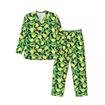 Тропически банан спално облекло есенни плодове печат случайни извънгабаритни пижама комплекти мъжки дълги ръкави мода спалня обичай нощно облекло 3