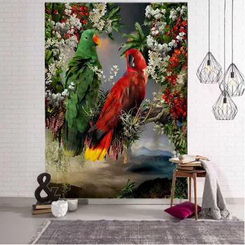 Фентъзи пейзаж 3D печат Гоблен Растение цвете и птица изкуство стена висящи бохемски психеделичен Kawaii Декорация на домашна стая