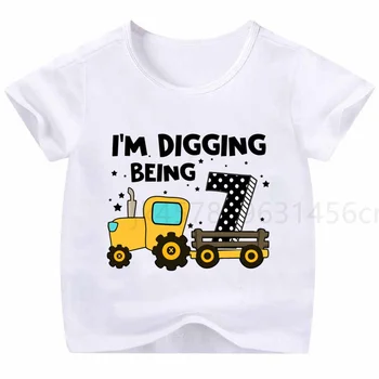 Числа 1-9 Момче камион смешно тениска момче момиче трактор рожден ден номер печат тениска момче момиче смешно сладък подарък тениска